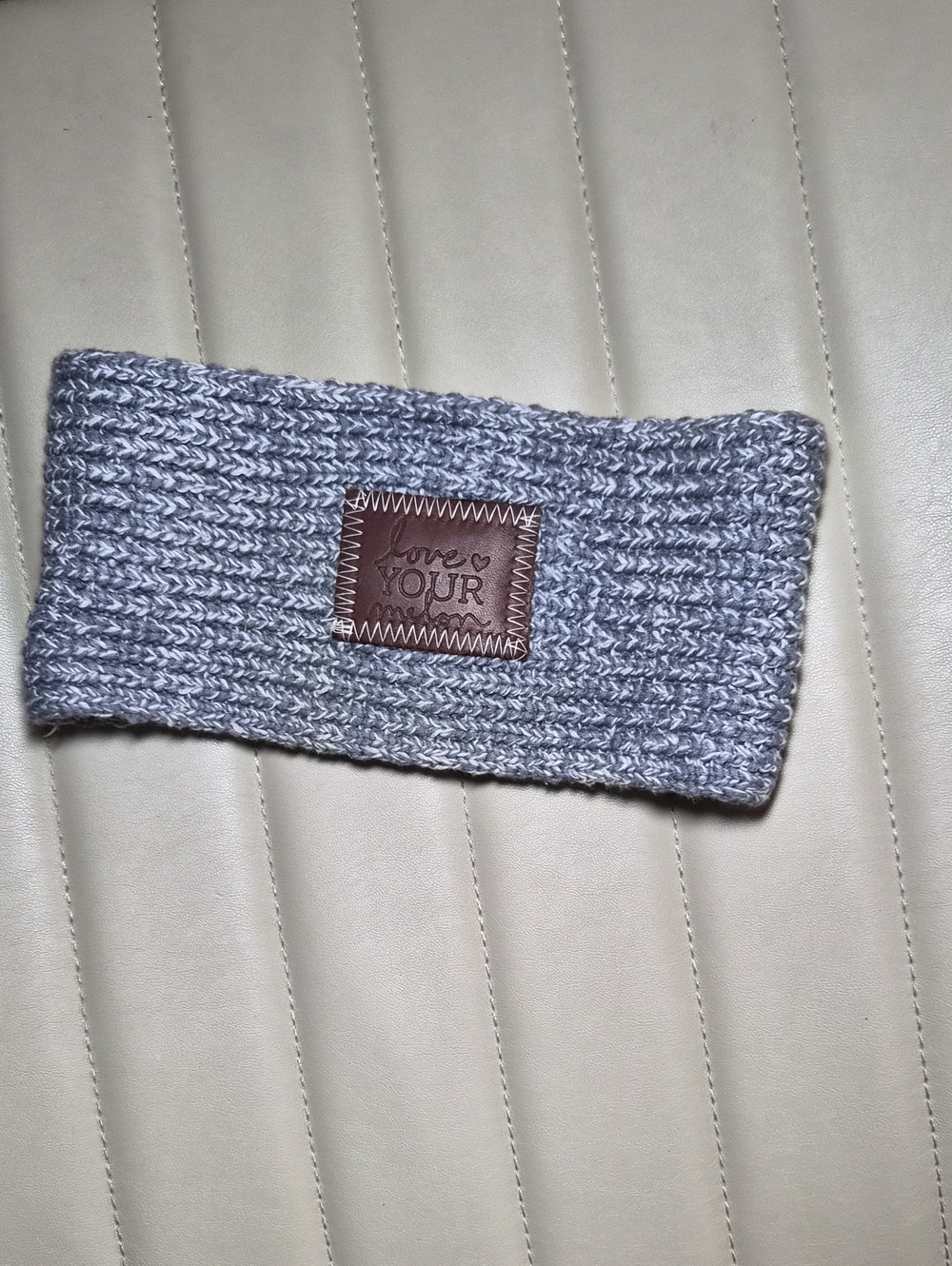 Love Your Melon Gray Knit Headband with Brown Patch